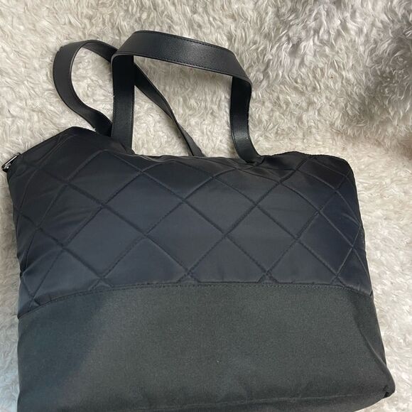 Paper Clip Black Nylon Quilted Large Diaper Bag silver tone hardwares. - Picture 9 of 15